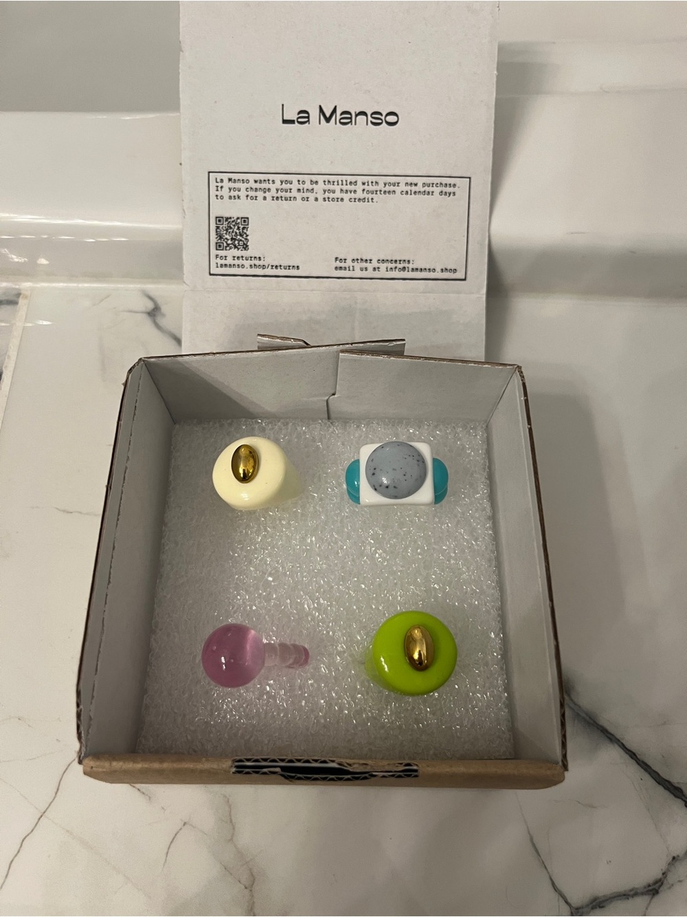 La Manso Color Pop Statement Ring Set - White, Teal, Pink, Lime